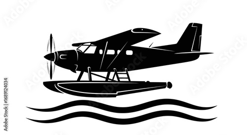 seaplane icon, floatplane vector, water aircraft illustration, amphibious plane graphic, hydroplane symbol, sea aircraft design, flying boat icon, marine aviation vector, seaplane silhouette, float pl