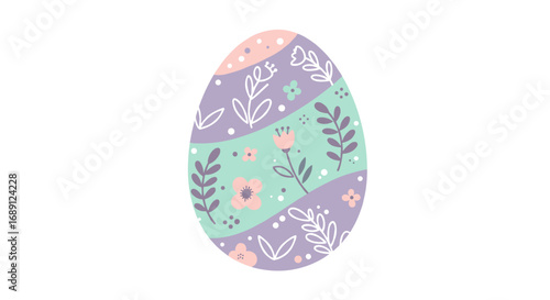 Pastel patterned easter egg with floral and leafy decorations