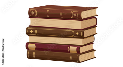 Vintage stack of classic books with leather covers