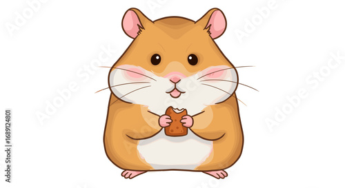 Cute cartoon hamster eating a snack with adorable expression