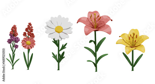 Wallpaper Mural Colorful floral collection with realistic blossom designs on white background Torontodigital.ca