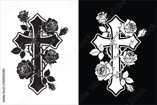 Inverted Gothic Cross with Roses Design