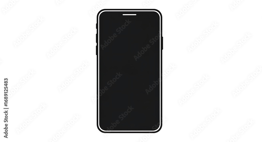 Naklejka premium Sleek monochrome smartphone icon with a blank screen isolated on a clean white background for modern tech concepts.