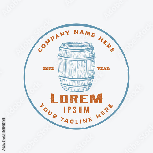 Wooden Barrel Keg Vat for Craft Beer Brewing Brewery Badge Emblem Label Logo Design