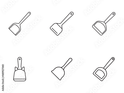 Outline Icons of Cat Litter Scoops for Pet Care and Cleanliness on a White Background Cleaning Supply Collection