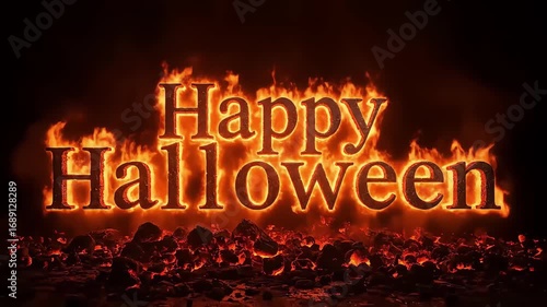 4k halloween background animation happy glowing fire text