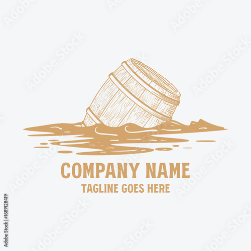 Floating Wooden Barrel Keg Vat for Craft Beer Brewing Brewery Logo Design