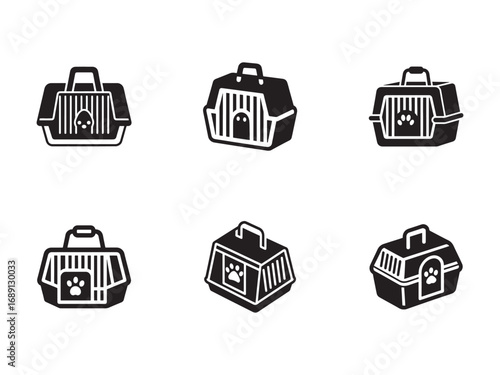 Pet carrier icon set for safe travel and comfort transporting cats and dogs providing secure containment and protection