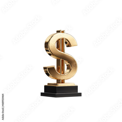 Golden Dollar Sign Award Trophy on Black Base - 3D Render