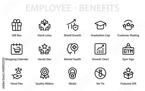 Employee Benefits Modern Line Icon Pack – Professional, unique, and minimal vector illustrations highlighting financial rewards, incentives, and workplace perks.