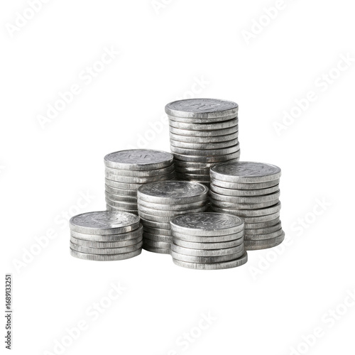 Stacks of Silver Coins Representing Financial Growth and Wealth