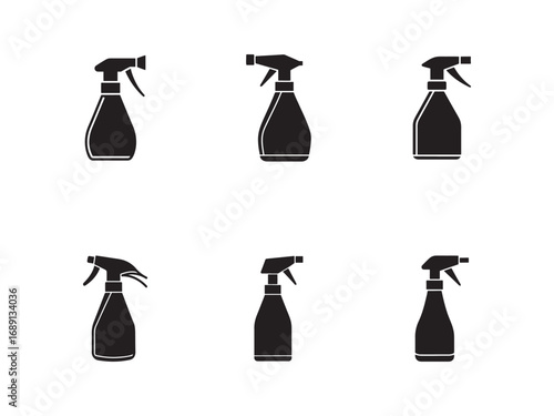 Set of Black and White Spray Bottle Icons for Cleaning and Disinfecting purposes vector illustrations for creative projects