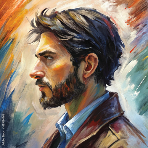 Expressive Brushwork Portrait of a Pensive Man – Artistic Profile Illustration
