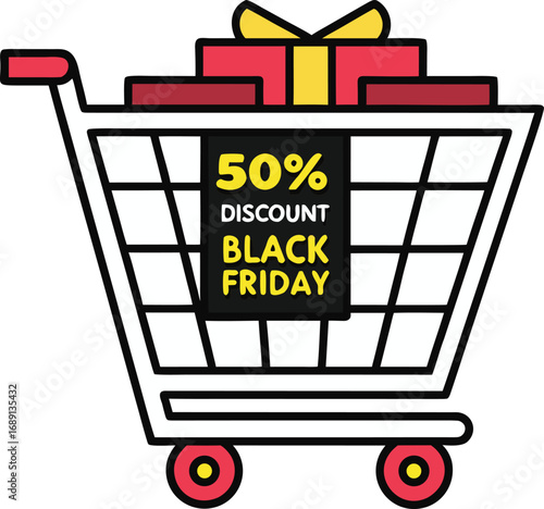 Discount and Offer concept black Friday shopping cart vector on transparent background