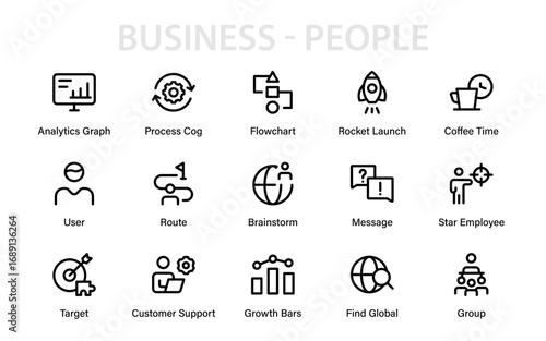 Modern corporate human resources line icon pack, professional business people vector collection with clean outline minimal financial symbol designs