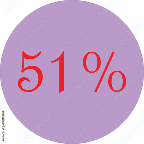 Fifty one percent in red on purple circle shape vector illustration