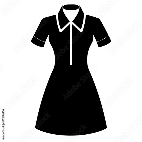 Black Silhouette Shirt Dress Vector Illustration on White Background