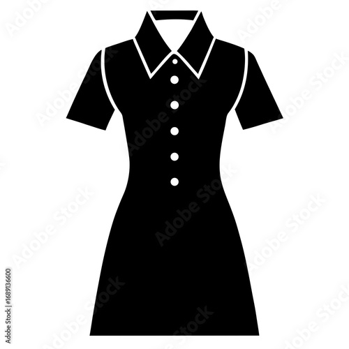 Black Silhouette Shirt Dress Vector Illustration on White Background