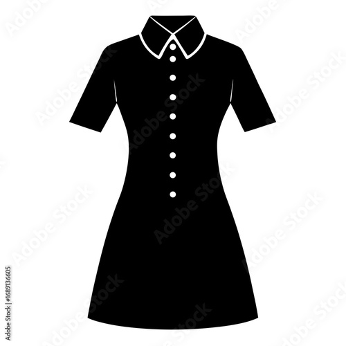 Black Silhouette Shirt Dress Vector Illustration on White Background