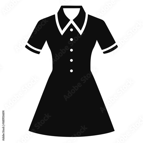 Black Silhouette Shirt Dress Vector Illustration on White Background