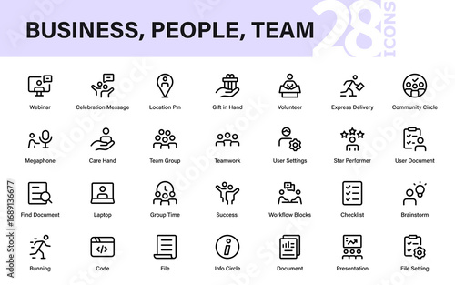 Modern business people line icon set, professional human resources outline pack with clean minimal vector design for office and workplace concepts