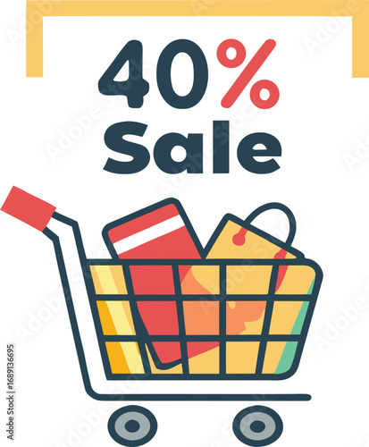 Discount and Offer concept black Friday shopping cart vector on transparent background