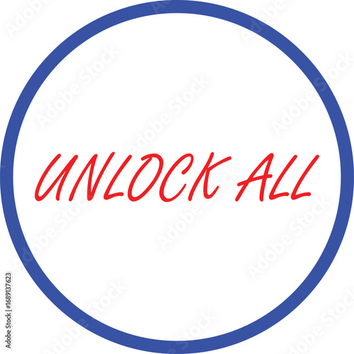 Unlock all text in red with blue circle border vector illustration