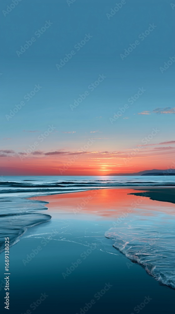 Obraz premium A background of a calm, empty ocean at twilight, with soft colors and a blurred horizon