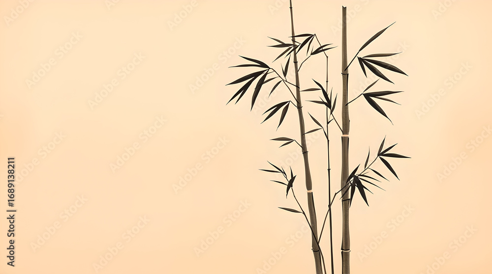 Naklejka premium Traditional Chinese ink painting of bamboo branches on a light background