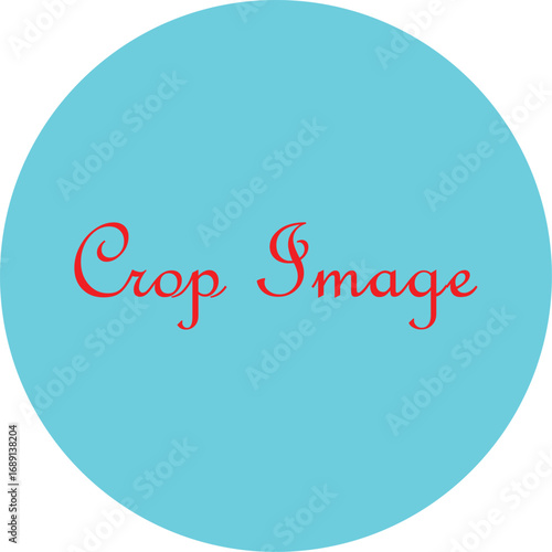 Crop image text in red on a cyan circle shape vector illustration