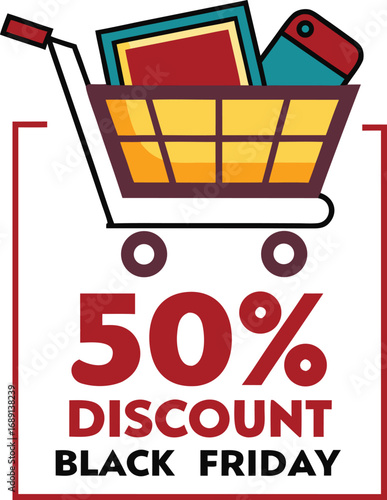 Discount and Offer concept black Friday shopping cart vector on transparent background