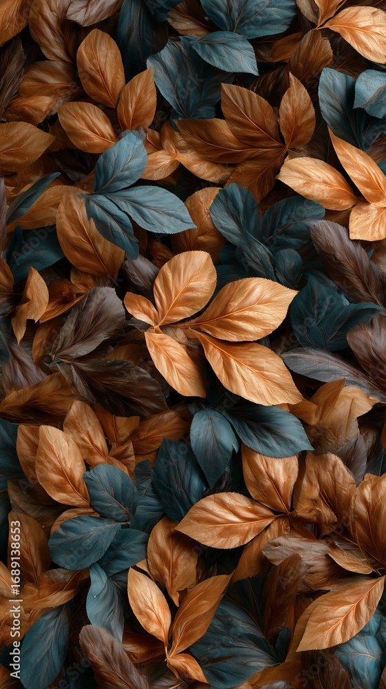 Fototapeta premium background of a forest floor with a beautiful, intricate pattern of fallen leaves in autumn colors