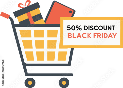 Discount and Offer concept black Friday shopping cart vector on transparent background