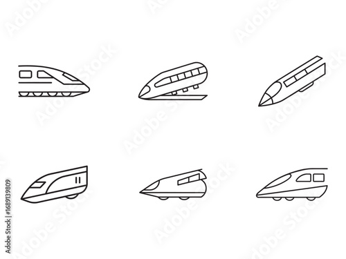 Set of High Speed Train Outline Icons for Modern Transportation Technology and Urban Commuting
