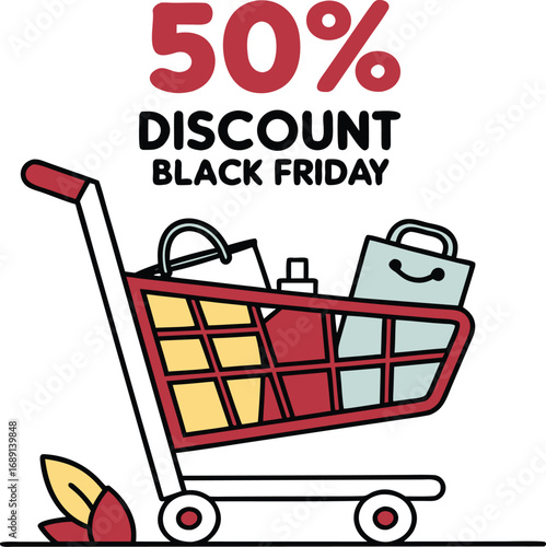 Discount and Offer concept black Friday shopping cart vector on transparent background