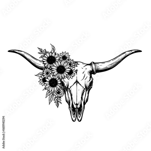 bull skull and flowers