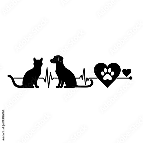 cat and dog heartbeat vector