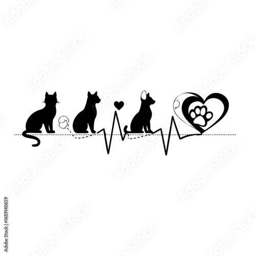 cat and dog heartbeat vector