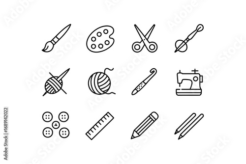 Crafting and Sewing Supplies Icons Set Art and Hobby Materials Vector Illustration Design for Creative Projects
