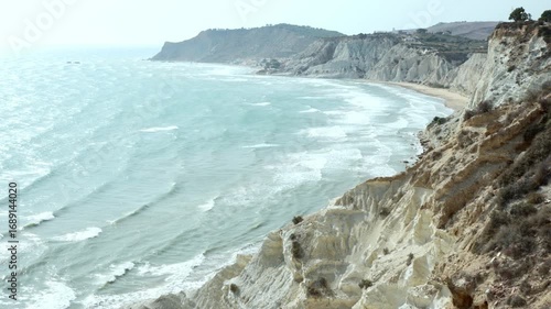 Scenic Coastline of Sicily with Turquoise Sea and White Limestone Cliffs Scala dei Turchi, Italy