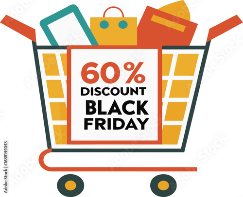 Discount and Offer concept black Friday shopping cart vector on transparent background