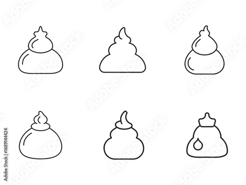 Set of Poo Icon Graphic Representations with Variety of Shapes and Styles for Vector Design and Application Development Purposes