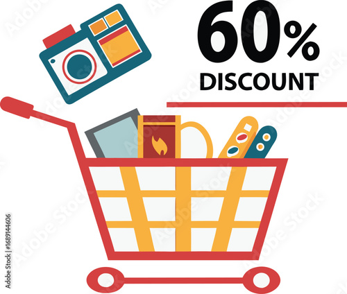 Discount and Offer concept black Friday shopping cart vector on transparent background
