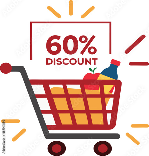 Discount and Offer concept black Friday shopping cart vector on transparent background