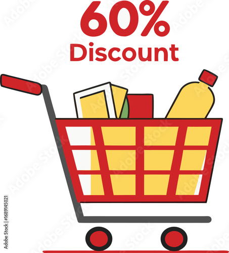 Discount and Offer concept black Friday shopping cart vector on transparent background
