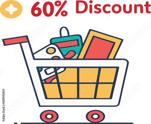 Discount and Offer concept black Friday shopping cart vector on transparent background