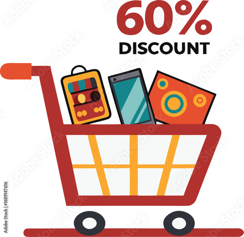 Discount and Offer concept black Friday shopping cart vector on transparent background