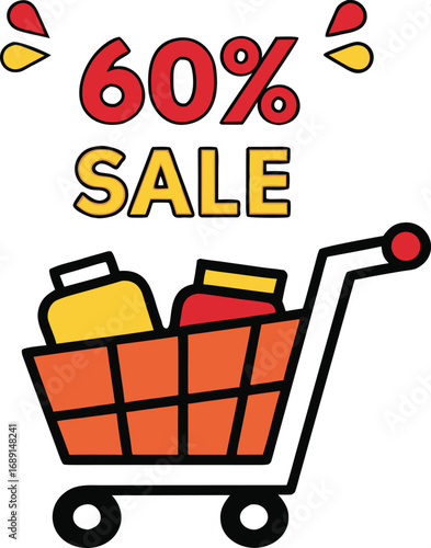 Discount and Offer concept black Friday shopping cart vector on transparent background