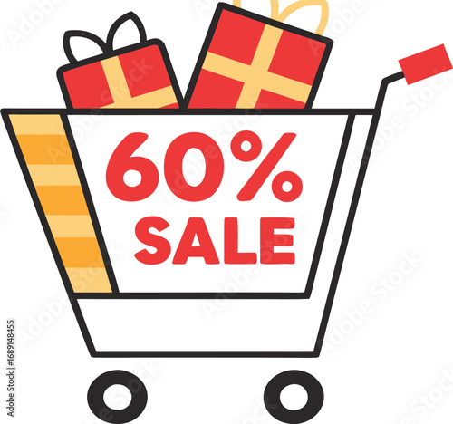 Discount and Offer concept black Friday shopping cart vector on transparent background