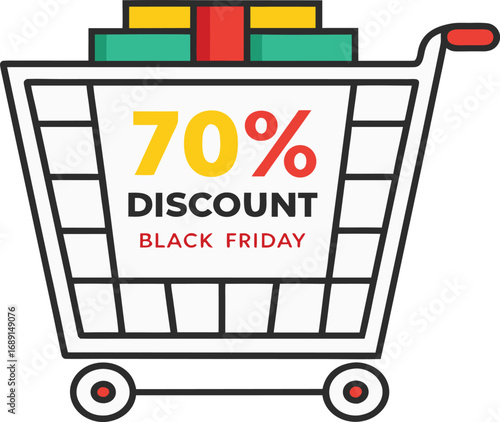 Discount and Offer concept black Friday shopping cart vector on transparent background